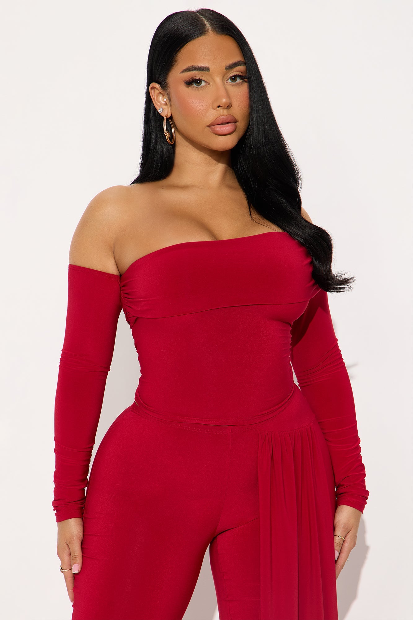Set To Stun One Shoulder Draped Pant Set - Red