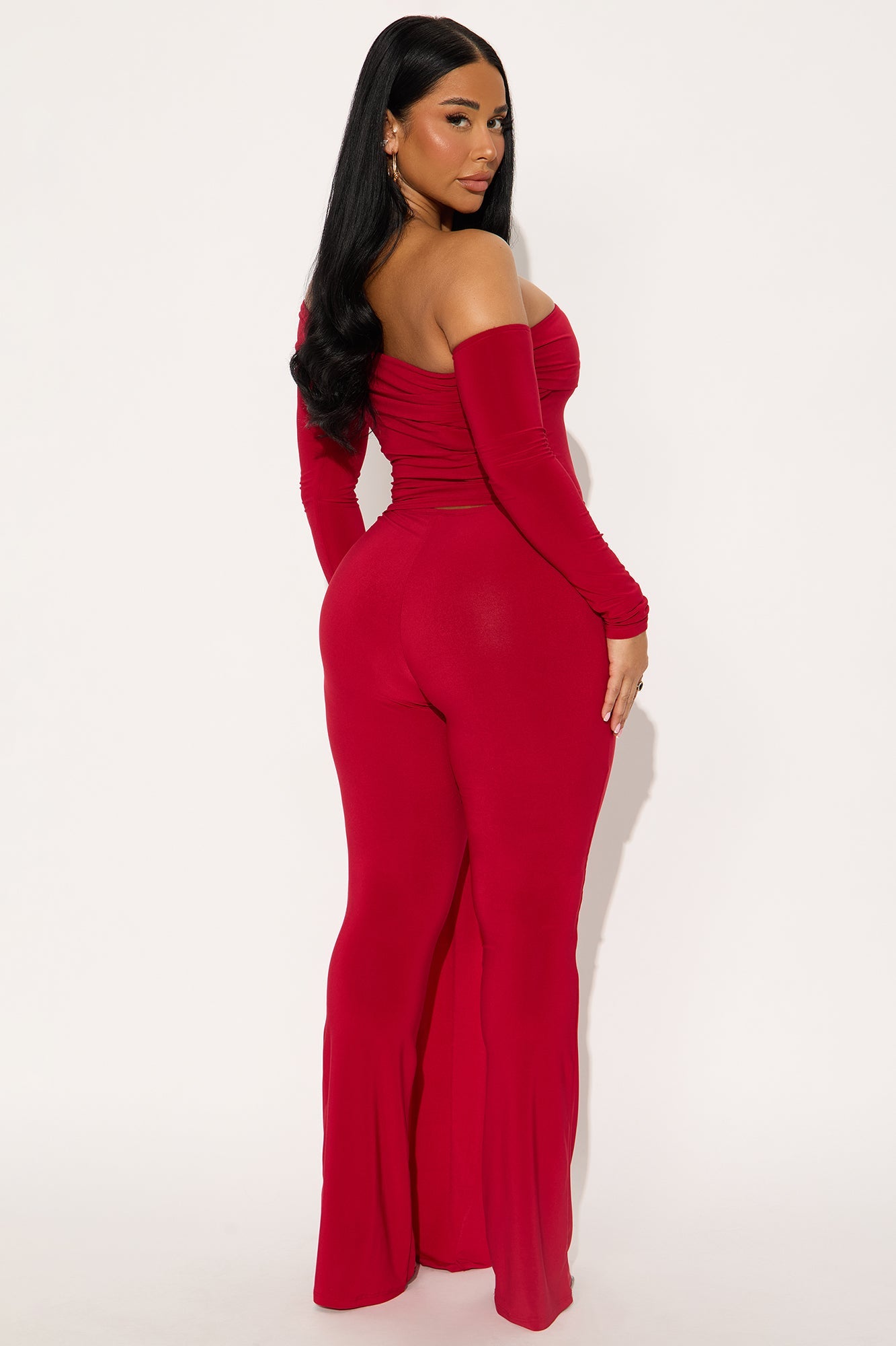 Set To Stun One Shoulder Draped Pant Set - Red