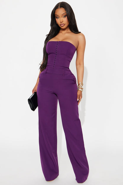 Selene Strapless Wide Leg Jumpsuit - Plum
