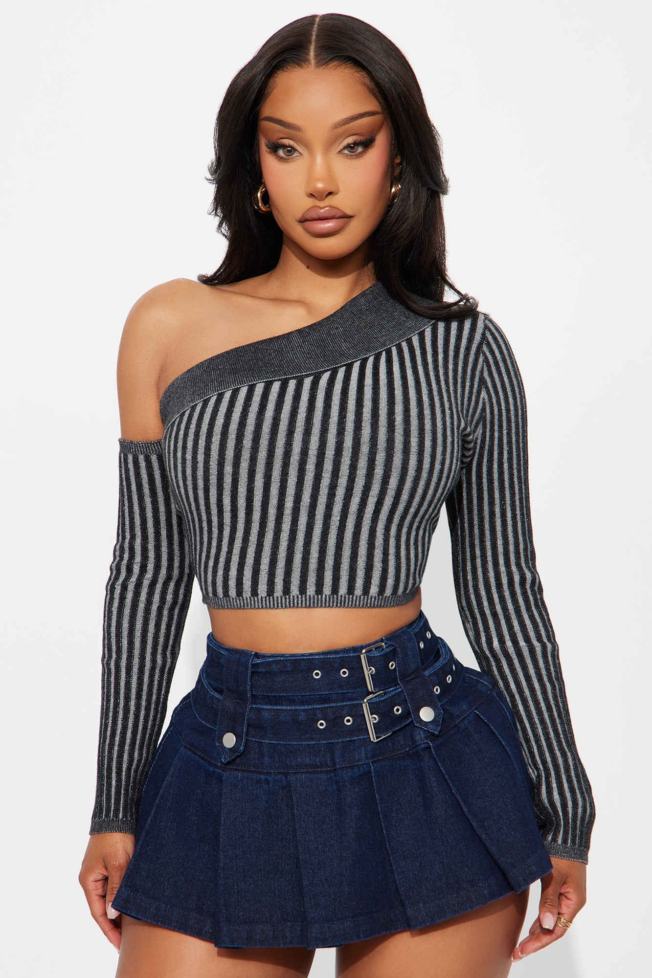 Spice It Up Asymmetrical Shoulder Ribbed Sweater - Black