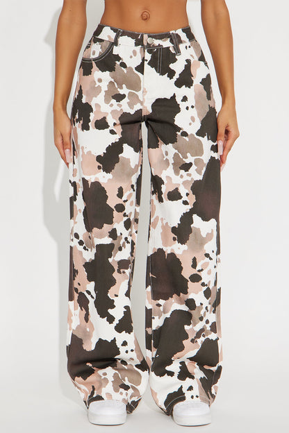 Modern Movement Wide Leg Jeans - Tan/Multi