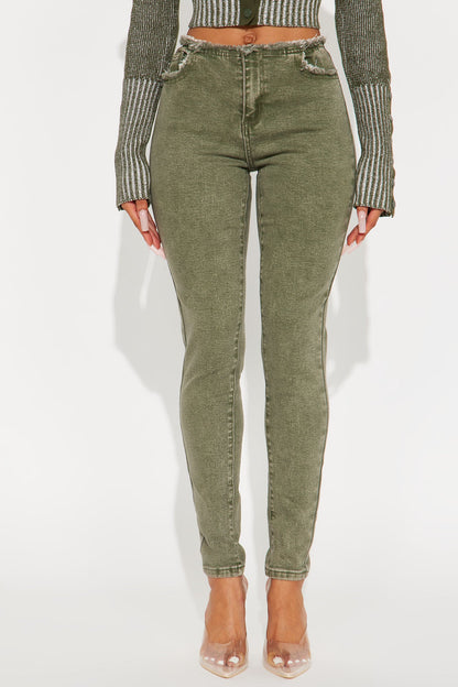 Highly Motivated Low Rise Skinny Jeans - Olive