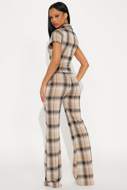 Petra Plaid Pant Set - Taupe/combo