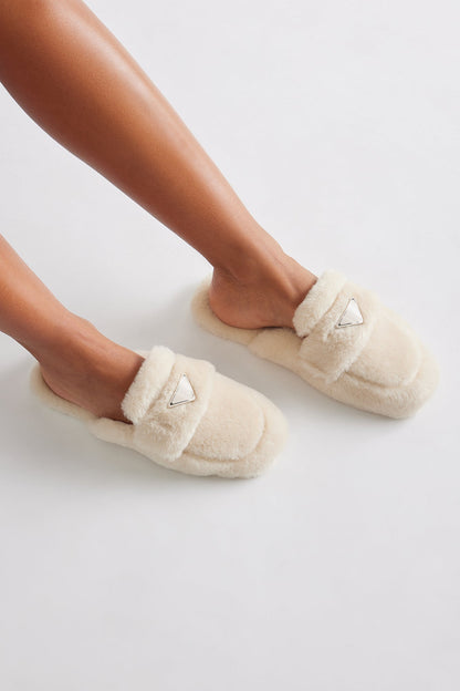 Stasi Faux Fur Slippers - Cream