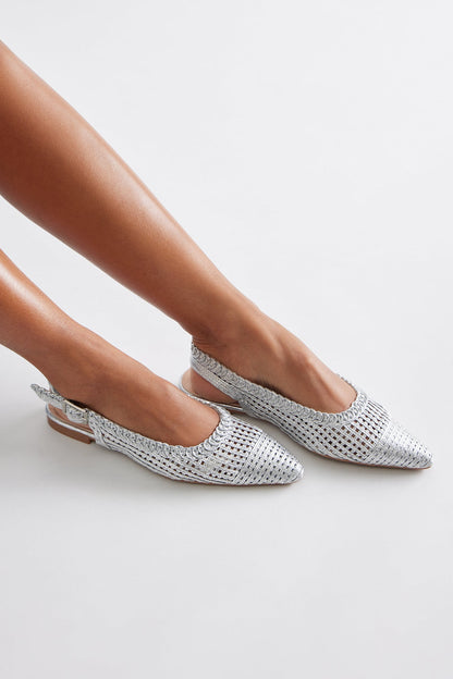 Cosmica Crochet Slingback Flats - Silver
