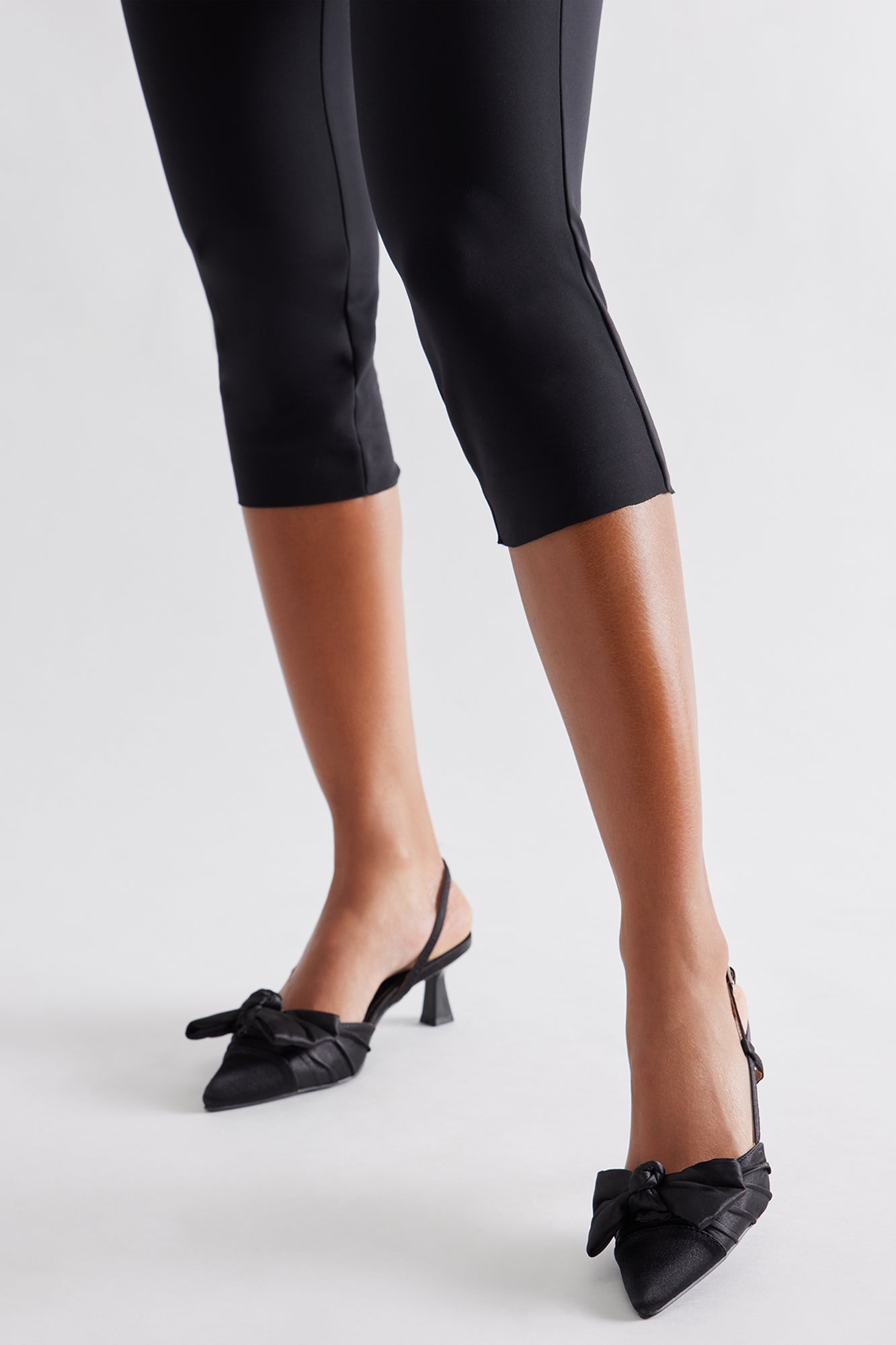 Lura Satin Bow Kitten Heel Pumps - Black
