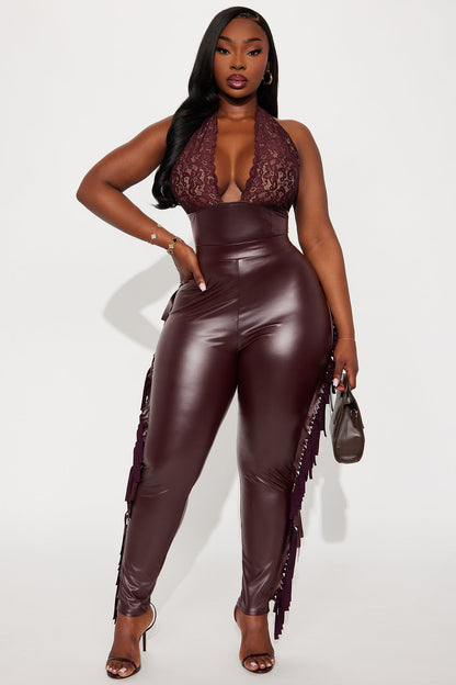 Shaking It Fringe Legging - Burgundy
