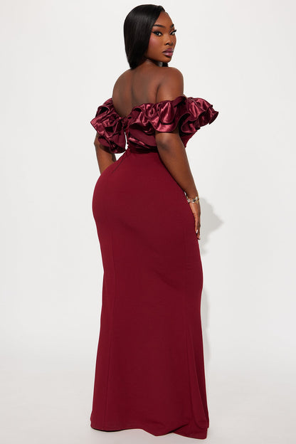 Anora Off Shoulder Gown - Burgundy