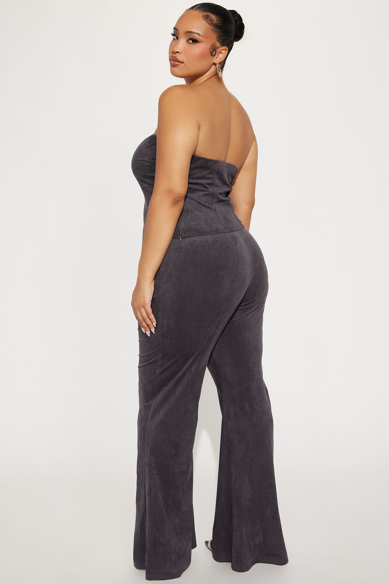 Buckle Up Faux Suede Belted Pant Set - Grey