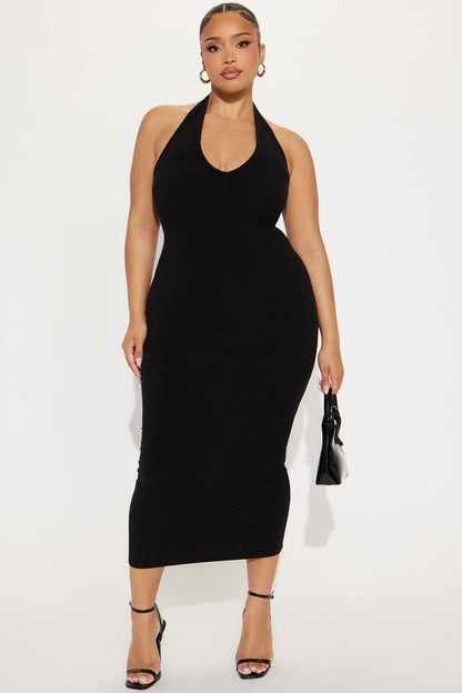 Celeste Snatched Halter Midi Dress - Black