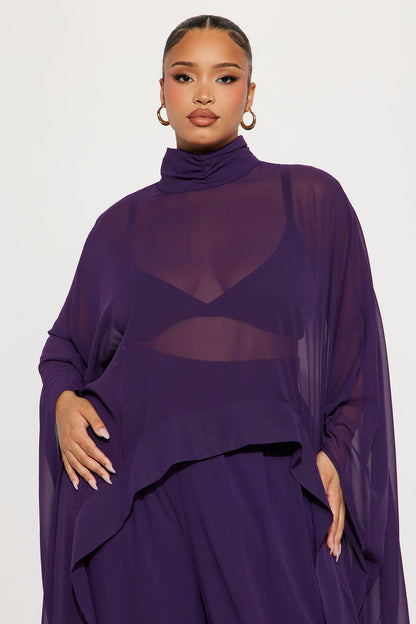 Sheer Moment Draped Pant Set - Eggplant
