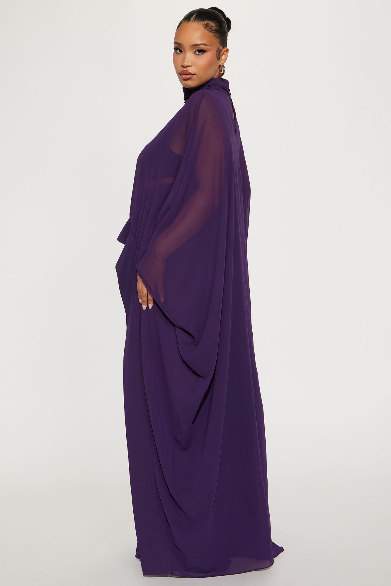 Sheer Moment Draped Pant Set - Eggplant
