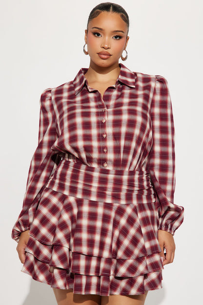 Pricilla Ruffle Flannel Micro Mini Dress - Red/combo