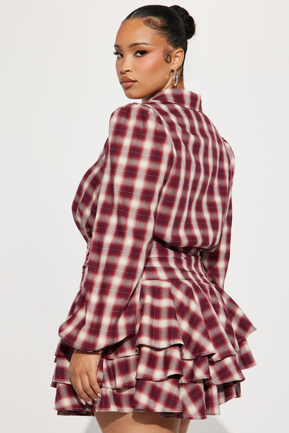 Pricilla Ruffle Flannel Micro Mini Dress - Red/combo
