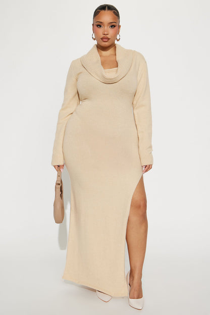 Caught Up Sweater Maxi Dress - Oatmeal