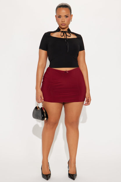 Blaire Lace Trim Micro Mini Skort - Burgundy