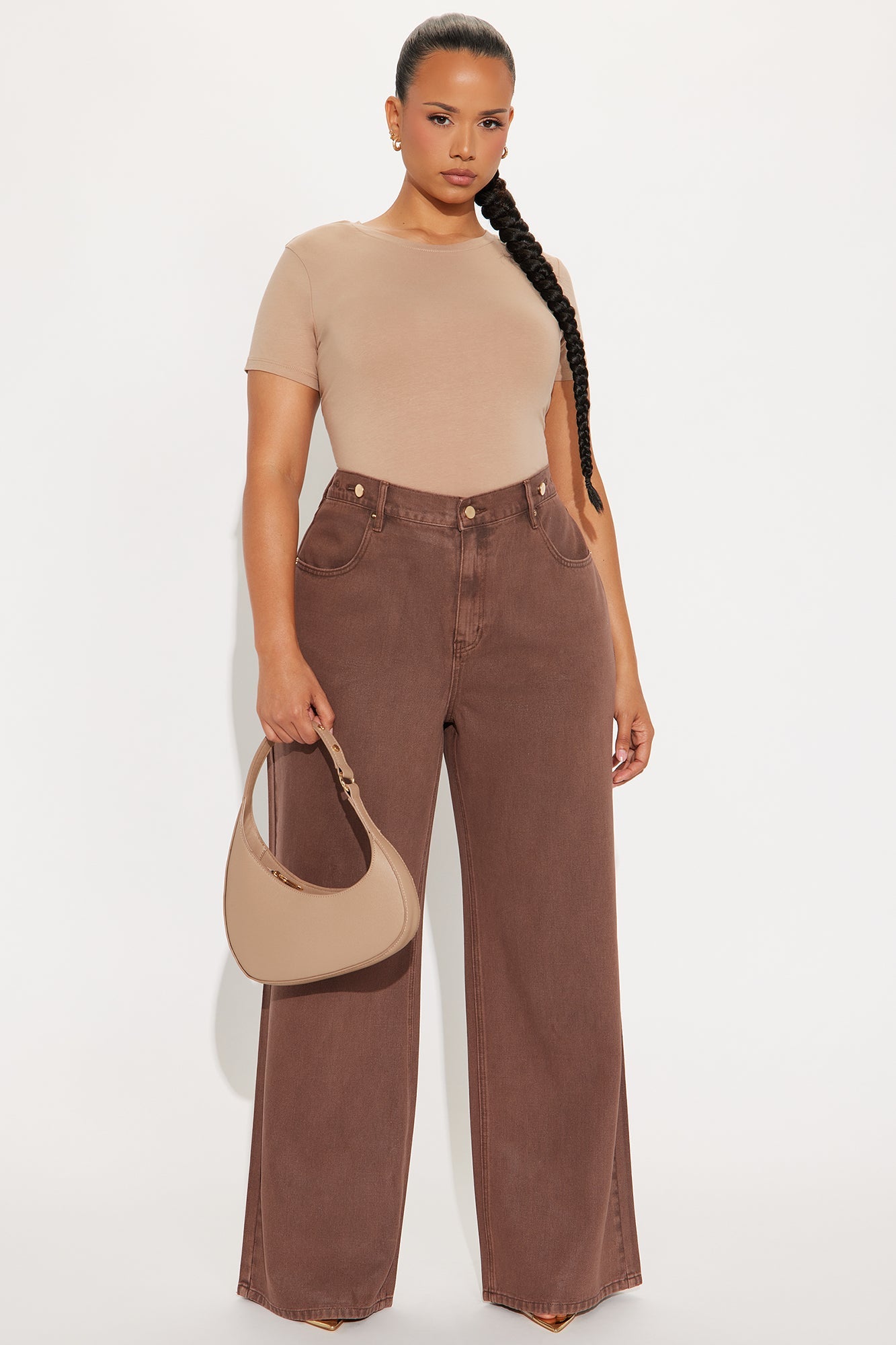 Red Hot Coated Wide Leg Jeans - Brown