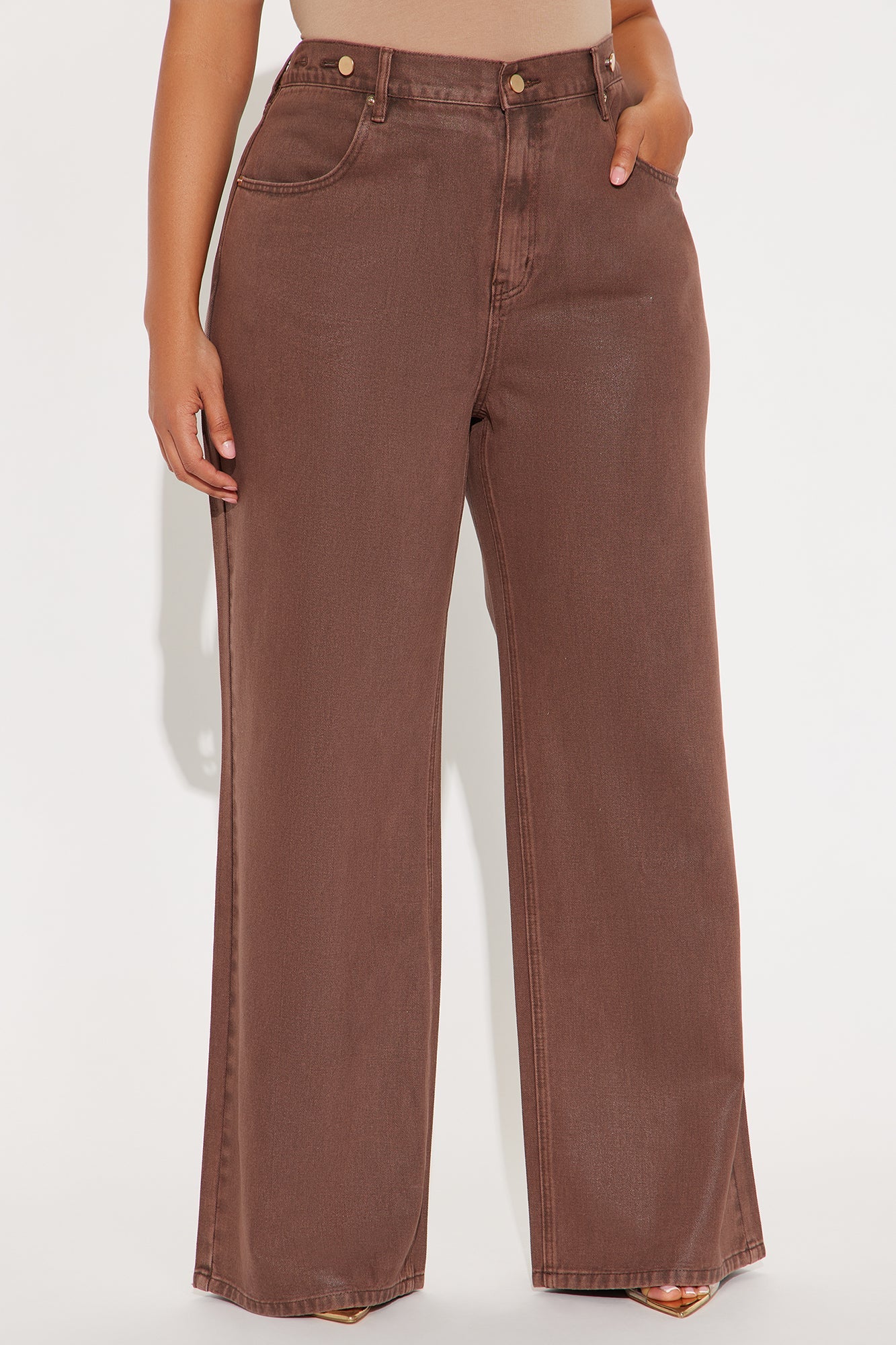 Red Hot Coated Wide Leg Jeans - Brown