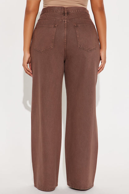 Red Hot Coated Wide Leg Jeans - Brown