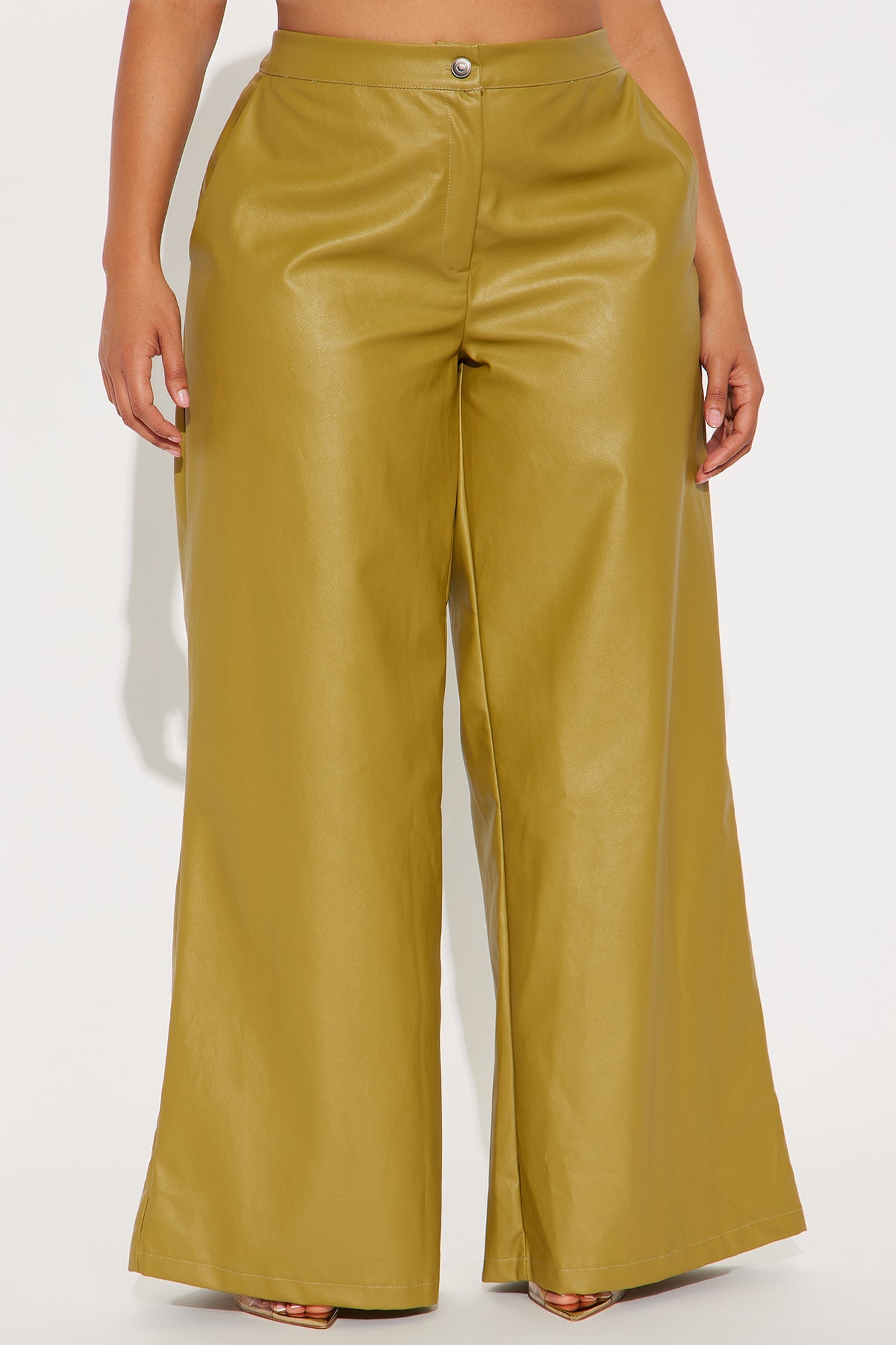 Best Of Me Faux Leather Wide Leg Pant 33″ - Chartreuse
