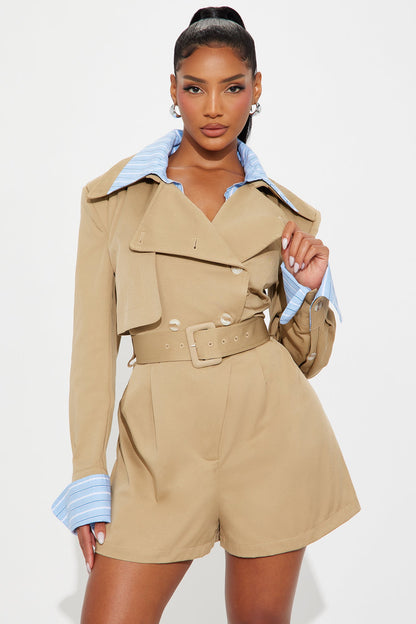 Estelle Trench Blazer Romper - Khaki