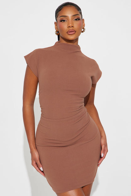 Serena Ribbed Mini Dress - Chocolate