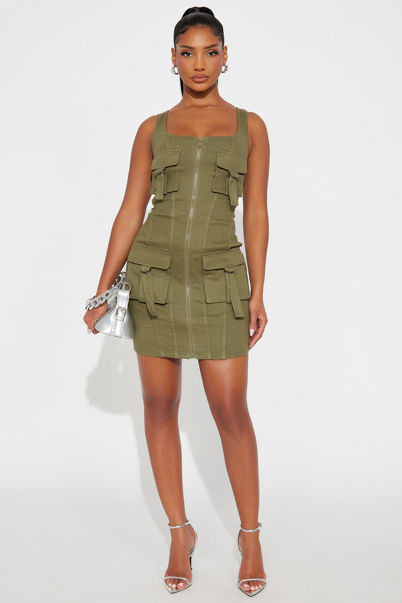Cami Cargo Twill Stretch Mini Dress - Olive