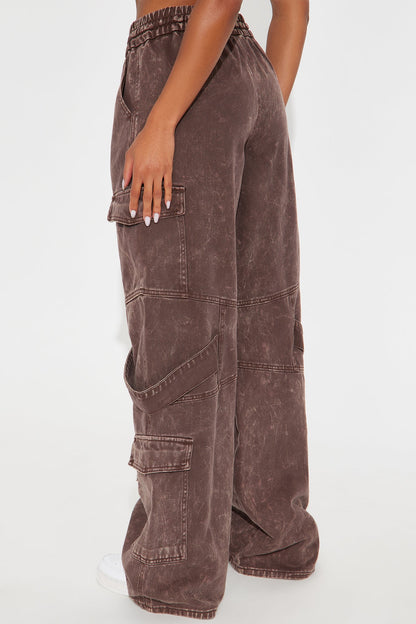 Know What To Do Non Stretch Cargo Jean - Brown