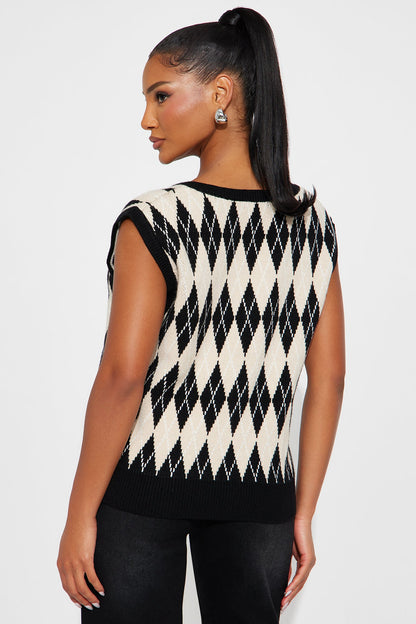 Over Time Argyle Sweater Vest - Black/combo
