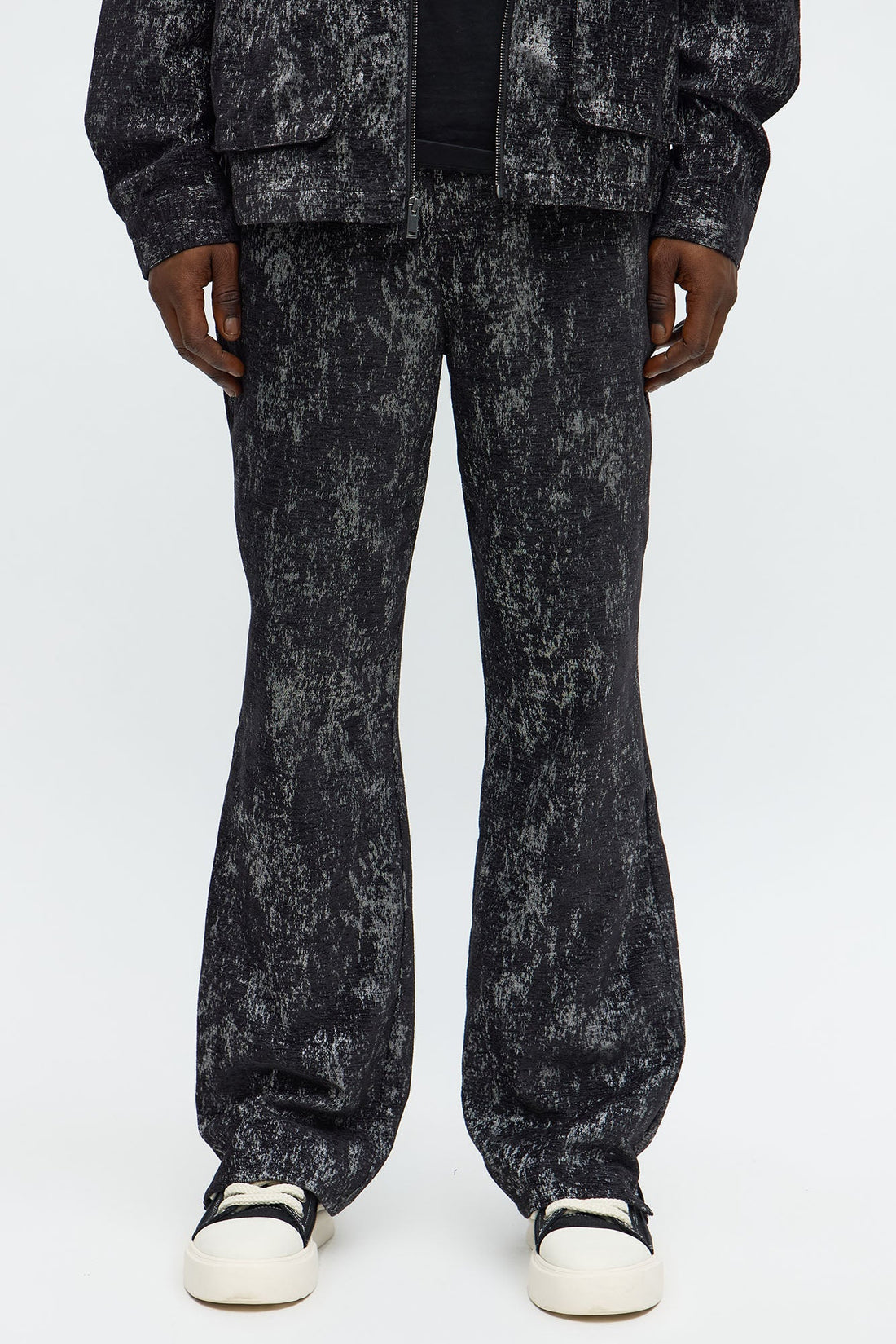Slim Flare Slit Velvet Heathered Pant - Black