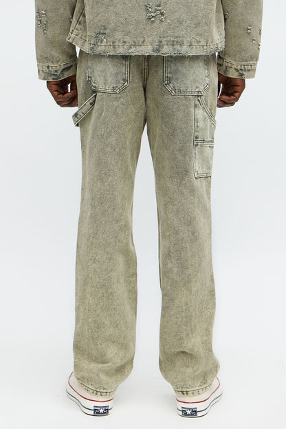 Straight Distressed Carpenter Jean - Olive