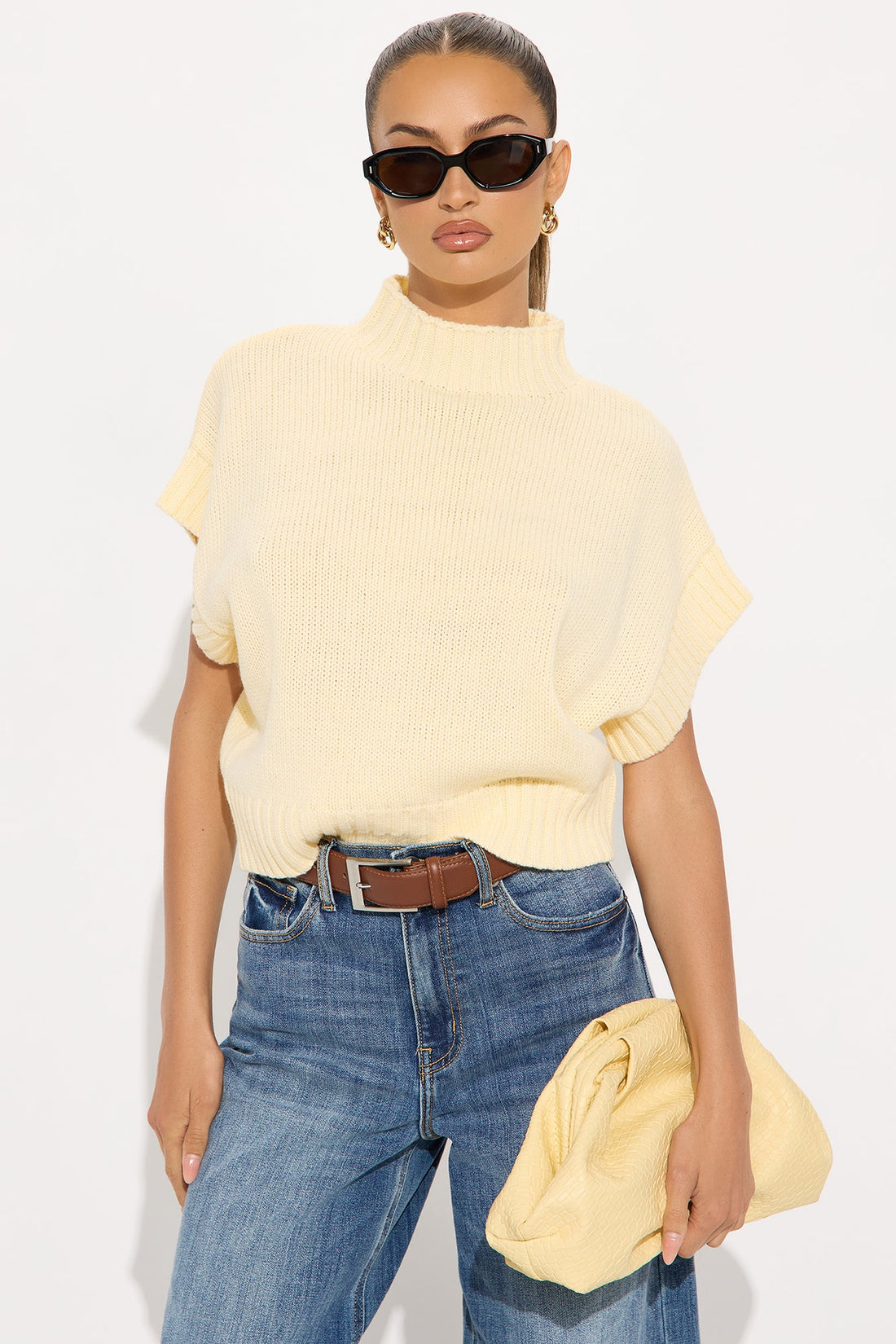 Never Enough Mock Neck Sweater Top - Butter Yellow