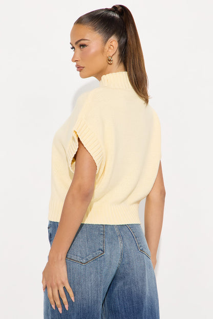 Never Enough Mock Neck Sweater Top - Butter Yellow