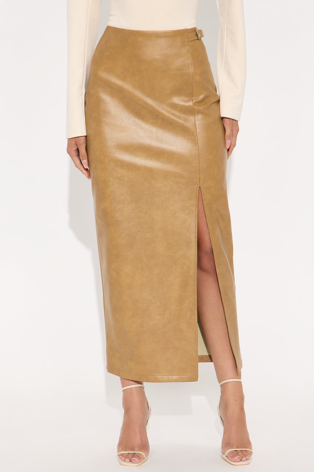Bad For You Belted Faux Leather Maxi Skirt - Camel
