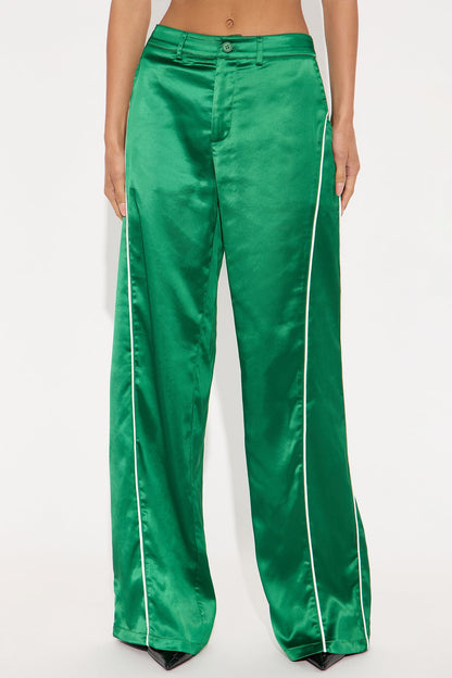 Keep Up With Me Satin Wide Leg Track Pant 33 - Green