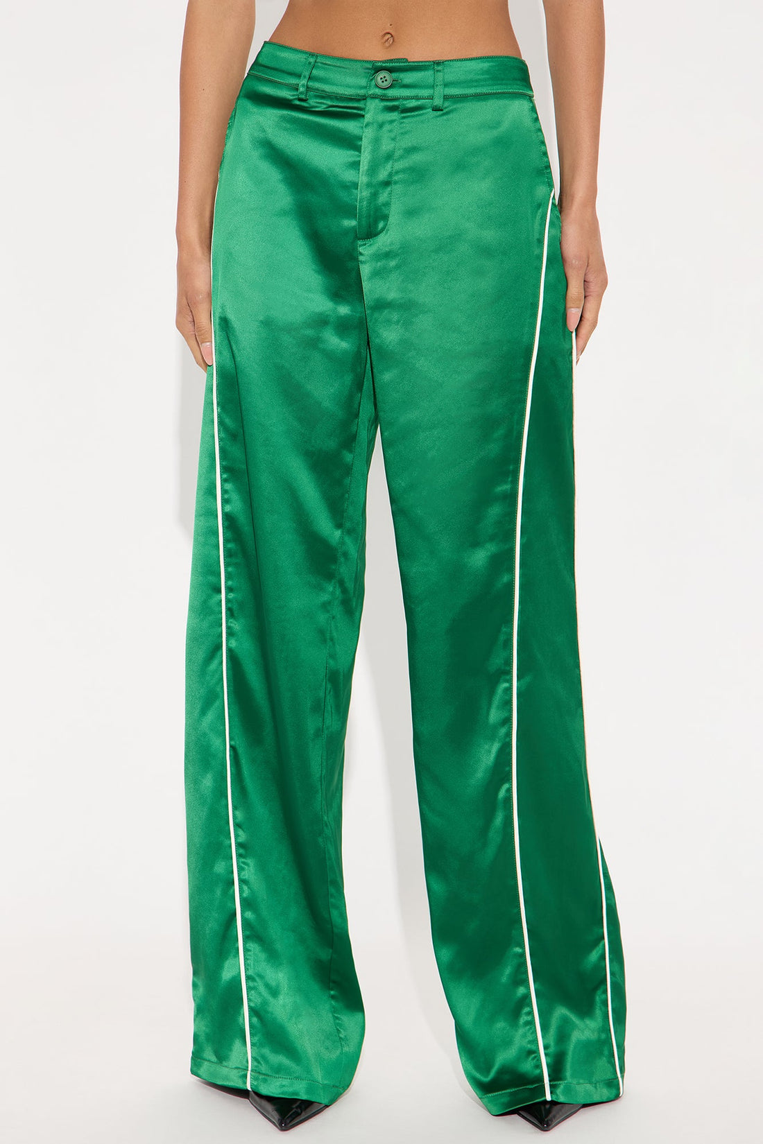 Keep Up With Me Satin Wide Leg Track Pant 33 - Green
