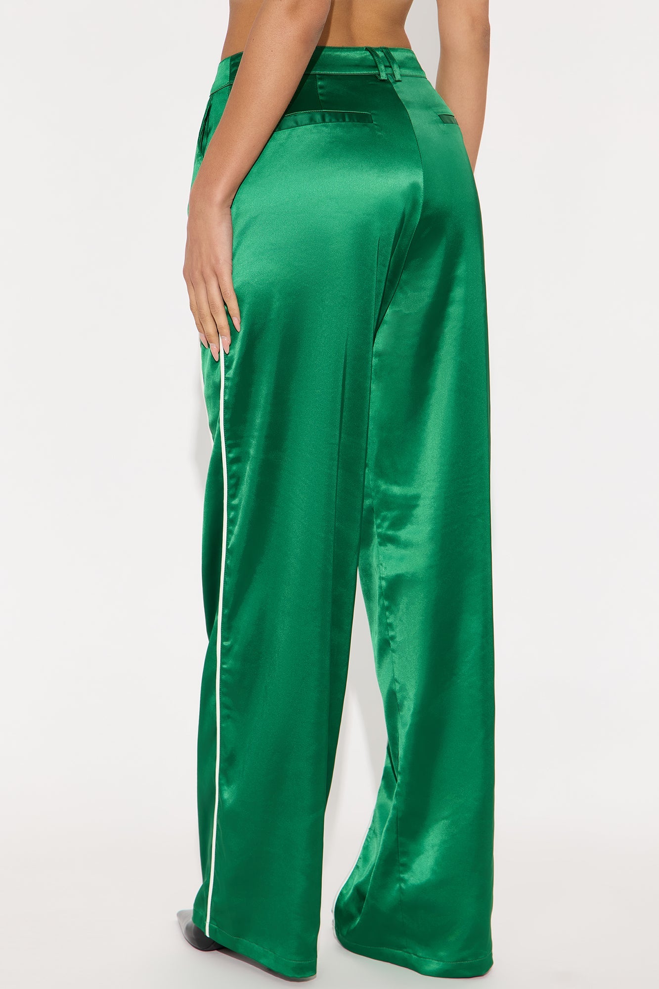 Keep Up With Me Satin Wide Leg Track Pant 33 - Green
