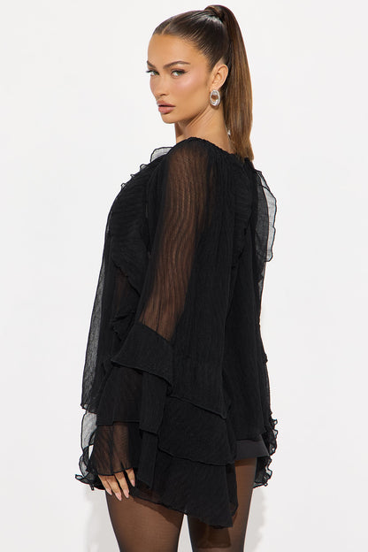 When In Greece Ruffle Airflow Blouse - Black