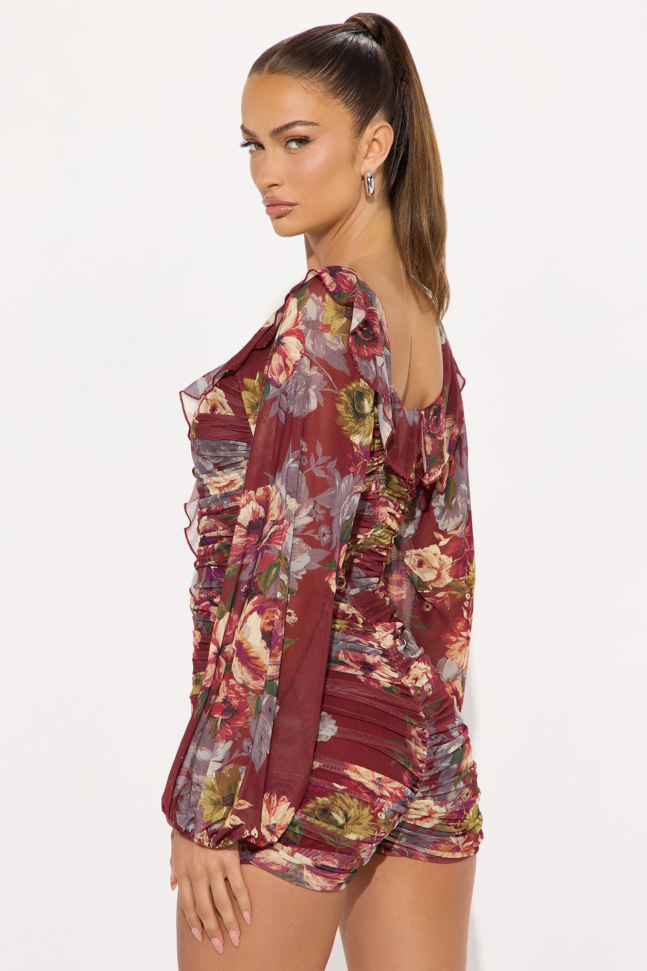 Pretty Please Mesh Floral Romper - Rust/combo