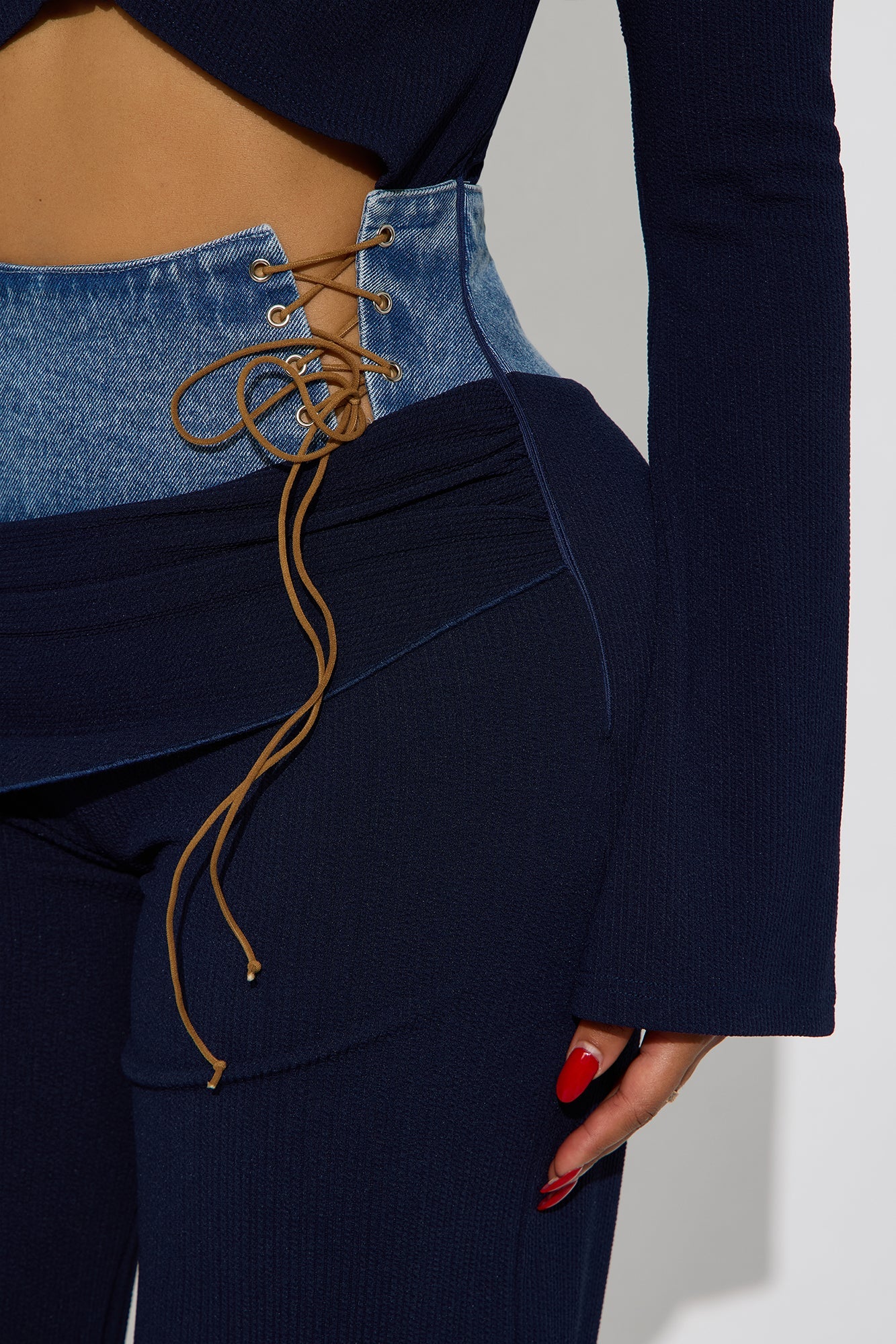 Mix It Up Ribbed Wide Leg Jumpsuit - Navy/combo
