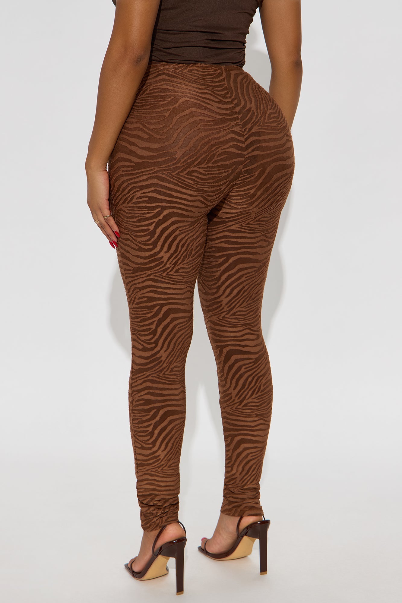 Eden Flocked Mesh Zebra Legging - Brown
