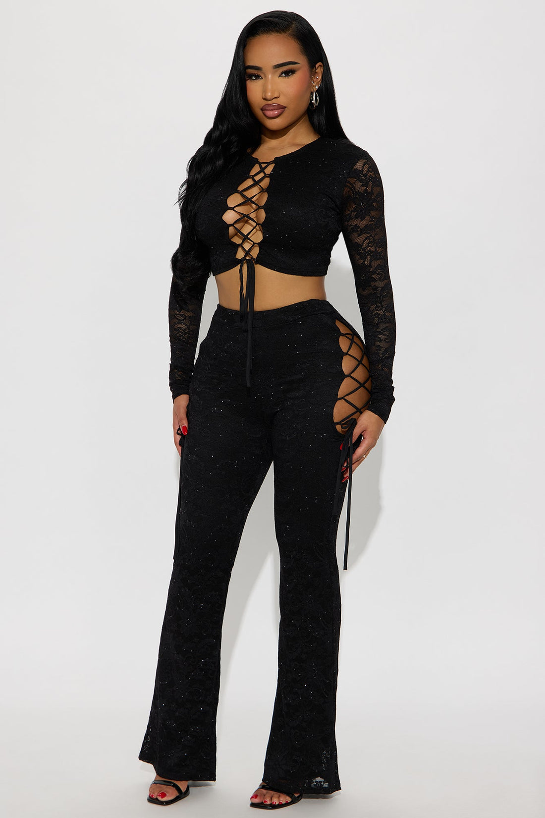 Valentina Lace Pant Set - Black