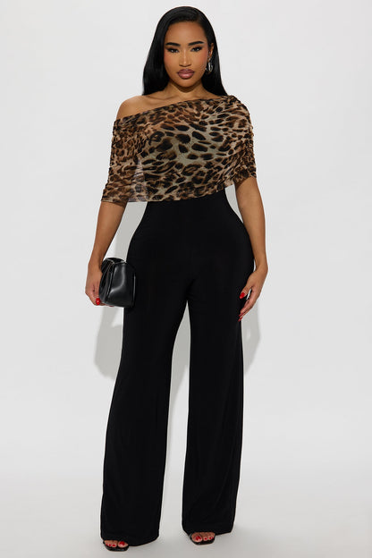 Thalia Leopard Print Jumpsuit - Black/combo