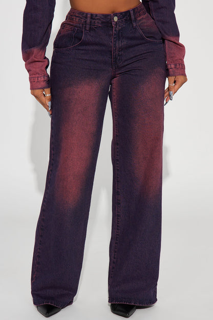 Never Going Back Tinted Non Stretch Wide Leg Jeans - Purple Tint
