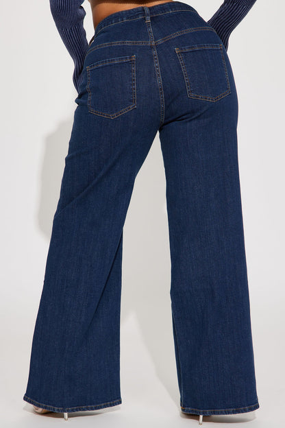 Chasing Thrills Stretch Wide Leg Jeans - Dark Wash