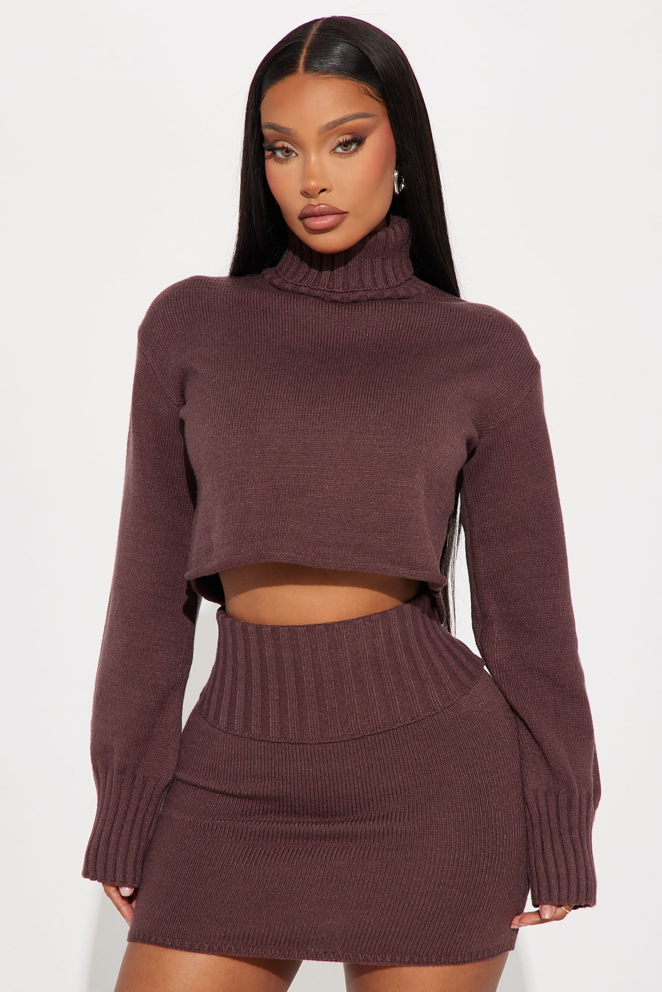 Valerie Sweater Mini Skirt Set - Brown
