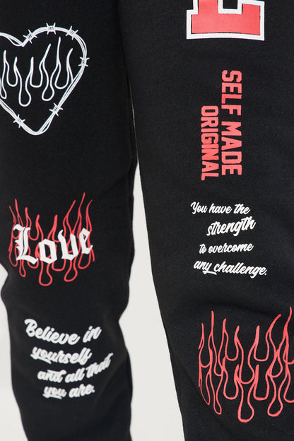 Mini Keep Loving Fleece Pant Set - Black