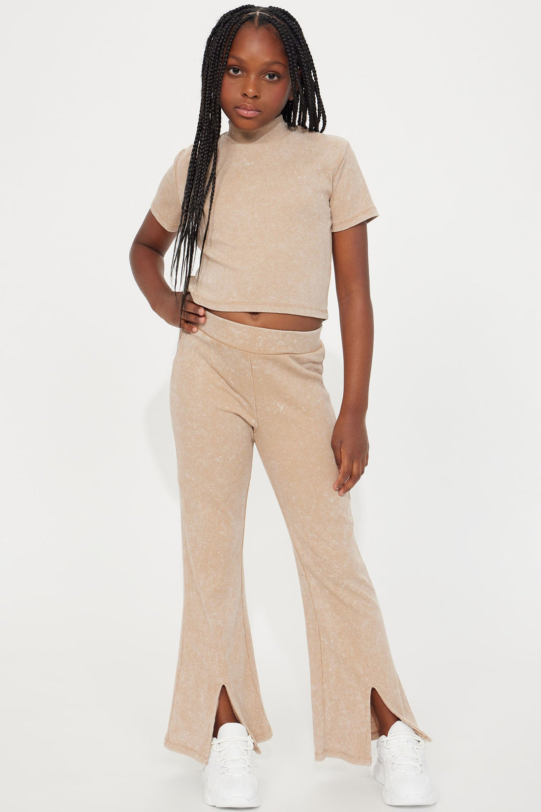 Mini Split Up Mineral Wash Pant Set - Camel