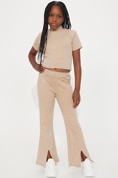 Mini Split Up Mineral Wash Pant Set - Camel
