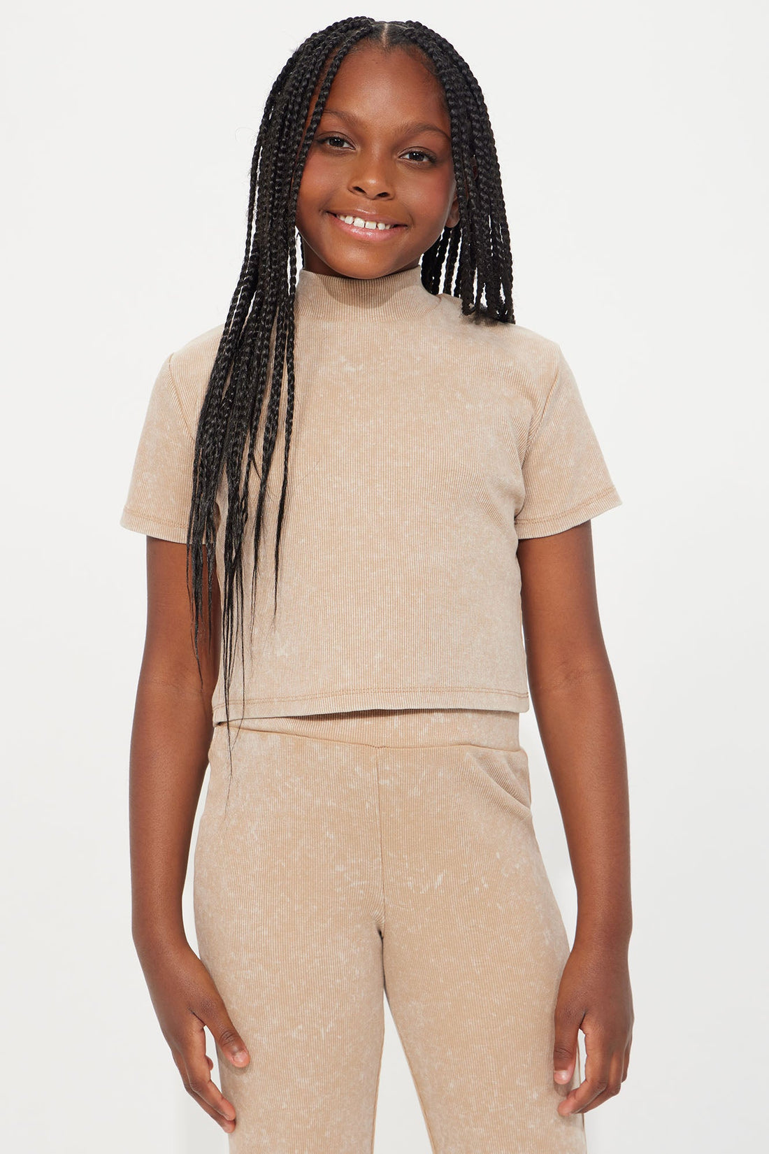 Mini Split Up Mineral Wash Pant Set - Camel